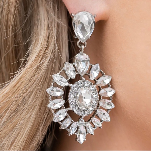My Good LUXE Charm Silver Tone Post Style Clear Rhinestone Earrings.
